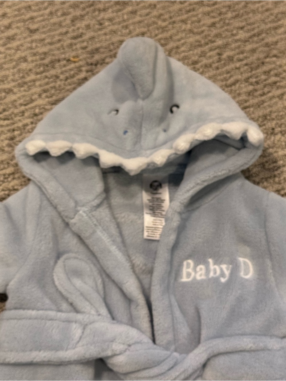 Gerber Light Blue Plush Hooded Baby Robe with Belt- embroidered “baby d” - Picture 3 of 4